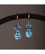 Handmade Blue Cloisonn Flower Cluster Earrings Vintage Chinese Style  Hy... - $36.95
