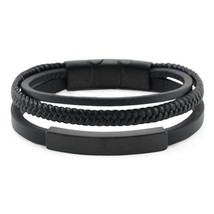 At Peace Memorials Onyx/Black Triple Band Leather Bracelet - $2,762.15 MXN