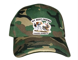 Cap Hat Woodland Camo Solid Back Beagle My Best Friend Chases Rabbits - $20.99