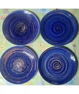 Set of Four (4) ~ Mainstays ~ 7.5&quot; Dia ~ Blue Swirl Salad Plates ~ Stone... - £23.57 GBP