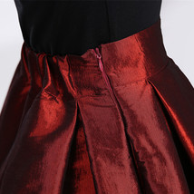 Burgudny Pleated Taffeta Skirt Women A-Line Plus Size Midi Skirt Outfit image 7