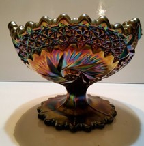 Fenton Amethyst Carnival Glass Compote Footed Bowl Starburst Pinwheel 5&quot; height - £44.49 GBP