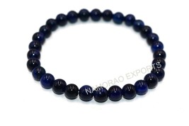Dark blue tiger eye 6mm round Beaded Elastic Bracelet Adjustable asb-35 - £6.21 GBP