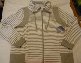 Women&#39;s Laura Scott Cowl Neck Striped Zipper Jacket Gray Size Large NEW - £17.73 GBP