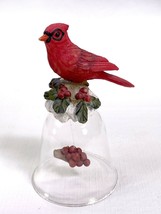 Cardinal in Snow &amp; Holly Berries On a Clear Glass Bell w/ Seeds or Eggs Clapper - £7.84 GBP