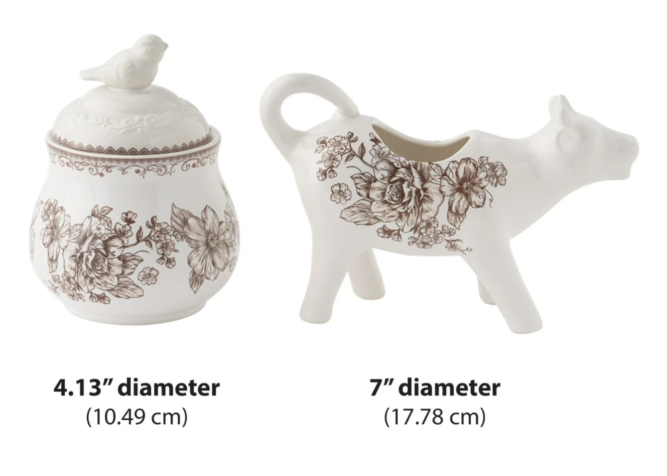 Pioneer Woman Agatha Stoneware Sugar Bowl & Creamer Set Brown White Home Gift Item image 2
