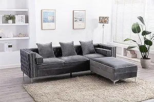 Velvet Sofa Sectional For Living Room With Ottoman Chaise Reversible L S... - £1,452.76 GBP
