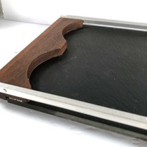 Slate Cheese Board Serving Tray Platter Wood Aluminum 25” Vtg Mid Century Danish - £31.13 GBP