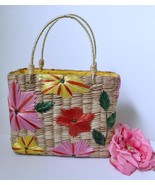 Vintage Raffia Flower Embroidery Straw Bag Box Purse by Preview Collecti... - $34.25 CAD