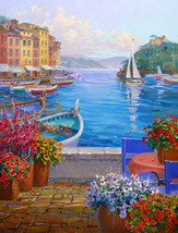 Giclee Blue sea dotted with yachts painting Canvas Art Print - £6.80 GBP+