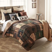 Donna Sharp Brown Bear Cabin Comforter Set Rustic Lodge Green Tan &amp; Bear Pillow - £68.94 GBP+