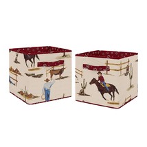 Sweet Jojo Designs Tan and Red Cowboy Foldable Fabric Storage Cube Bins Boxes Or - £55.98 GBP