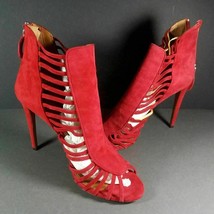 AQUAZZURA Follow Me 105 Crimson Suede Lace-Up High Heel Ankle Booties Pumps 39 - £74.52 GBP