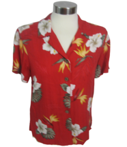 Jamaica Bay Women Hawaiian Shirt button up floral tropical red rayon lua... - £19.54 GBP
