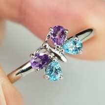 butterfly STERLING SILVER &amp; AQUAMARINE &amp; AMETHYST ring band 925 size 10 - $616.71 MXN