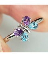 butterfly STERLING SILVER &amp; AQUAMARINE &amp; AMETHYST ring band 925 size 10 - $609.92 MXN