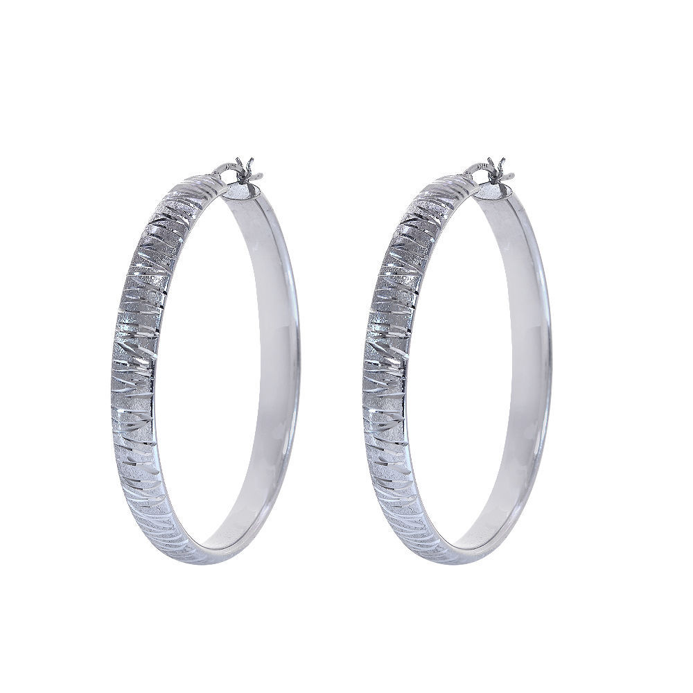 Primary image for 14K White Gold Diamond Cut Hoop Earrings