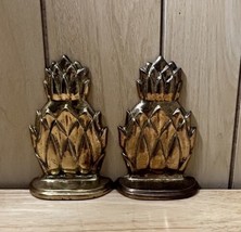 Vintage~MCM~Pineapple Bookends Solid Brass Patina Heavy - $29.69