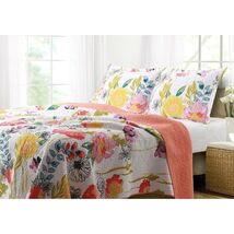 Oversized Full/Queen Cotton Quilt Set with Multi-Color Floral Pattern - €137,71 EUR