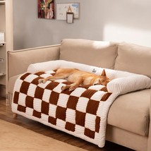 Couch Cover For Dogs, Large Dog Couch Cover Bed Cream Square Plaid Washable Pet  - $98.99