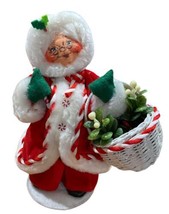 2007 Annalee Mrs Claus 9” Holding Candy Cane and A Basket Full of Mistletoe - $16.66