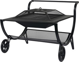 Harbourside Patio 27 Inch Outdoor Wood Burning Fire Pits With Wheels, Steel - £97.95 GBP