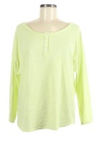 SOFT JOIE Womens T-Shirt Tee Green Striped 3/4 Sleeve Henley Shirt Top Sz Large - £9.20 GBP
