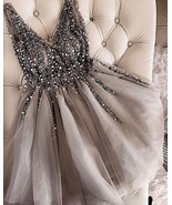 Luxurious Sequins Beaded V-neck Tulle Homecoming Dresses Short Party Dress - $149.99
