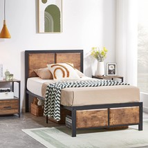 Vecelo Twin Platform Bed Frame/Mattress Foundation With Rustic Vintage Wood - £118.14 GBP