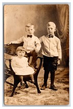 RPPC Adorable Little Boys Studio View Wearing Bowties w Sister UNP Postcard H18 - £3.23 GBP