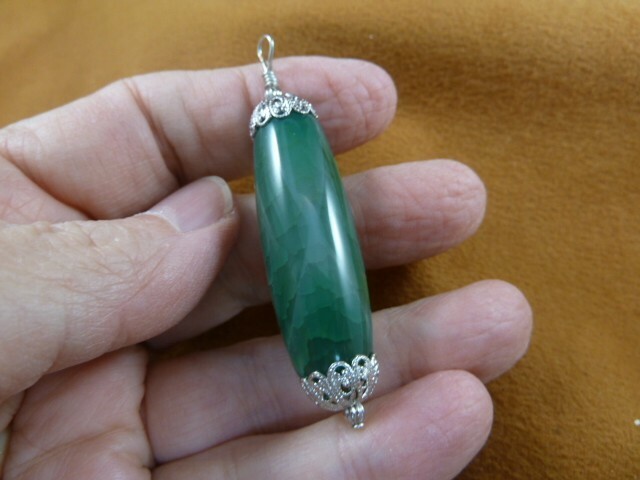J-198-1) Green Moss Agate gemstone gem cylinder bead silver alloy wired ... - $20.99