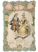 Antique Valentine Greetings Embossed Die-cut card Victorian Couple Courting  - £26.14 GBP