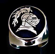 Sterling silver men&#39;s ring Medieval Knight Armored Tournament Soldier with Blue  - $110.00