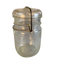 Atlas E-Z Seal Pint Canning Jar Clear Glass Wire Closure with Lid Vintage - $7.91