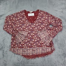 Lucky Brand Shirt Womens S Red Floral V Neck Bell Sleeve Casual Blouse - £18.11 GBP