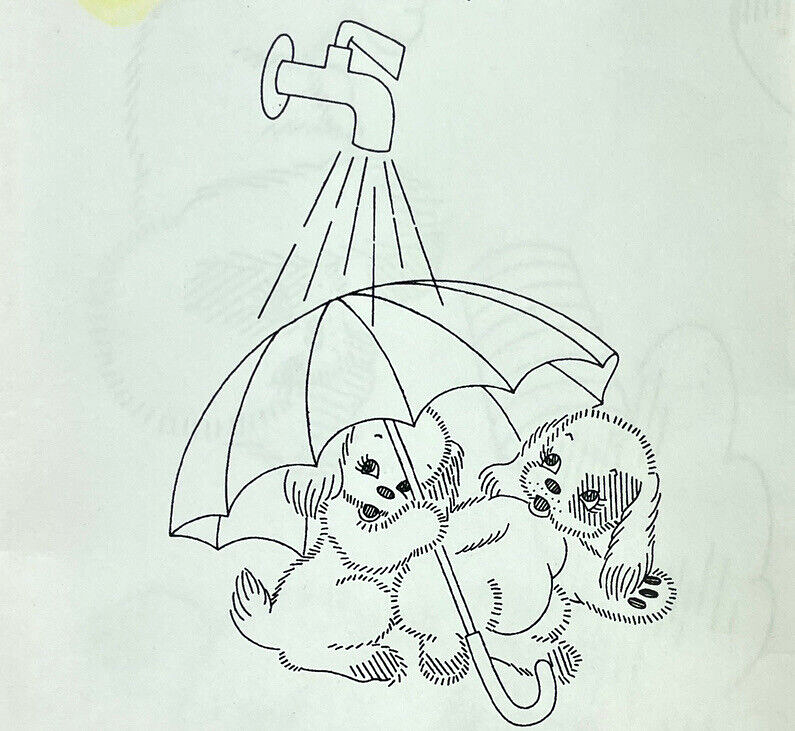PatternBee Embroidery Iron-On Transfers Vintage Pattern 169 Two  Pups Umbrella Item image 2