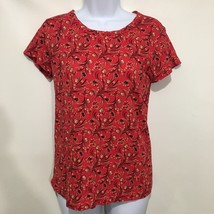 J. Crew S Red Floral Cotton Cap-Sleeve Pullover T-Shirt - $19.11
