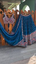 Designer lehenga,indian lehenga choli,partywear lehenga choli set,blue l... - $55.00