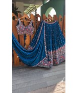 Designer lehenga,indian lehenga choli,partywear lehenga choli set,blue l... - $55.00
