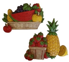 Vintage Midcentury Homco 2 Wall Hanging Plaques Fruit Baskets 7350 &amp; 7351 - £14.84 GBP