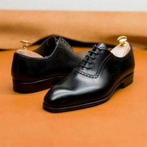 Handmade Men&#39;s Black Cowhide Genuine Leather Oxford Lace Up Dress Formal Shoes - £102.86 GBP+