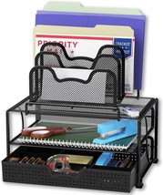 Simple Houseware Mesh Desk Organizer With Sliding Drawer, Double Tray An... - $37.93