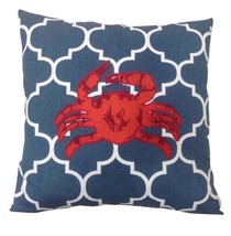 Sonoma Life + Style Pillow Size: 18 X 18&quot; New Ship Free Blue White Red Crab - £62.72 GBP