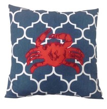 Sonoma Life + Style Pillow Size: 18 X 18&quot; New Ship Free Blue White Red Crab - £63.89 GBP