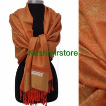 New Paisley Pashmina Silk Cashmere Shawl Scarf Stole Wrap Soft Orange/Lime #P304 - £6.41 GBP