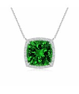 ANGARA Lab-Grown Cushion Emerald Halo Pendant Necklace in 14K Gold (10mm... - £2,054.28 GBP