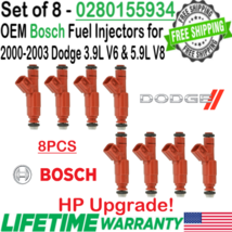 Bosch Genuine x8 HP Upgrade Fuel Injectors for 2000-2003 Dodge 3.9L V6 &amp; 5.9L V8 - £171.61 GBP