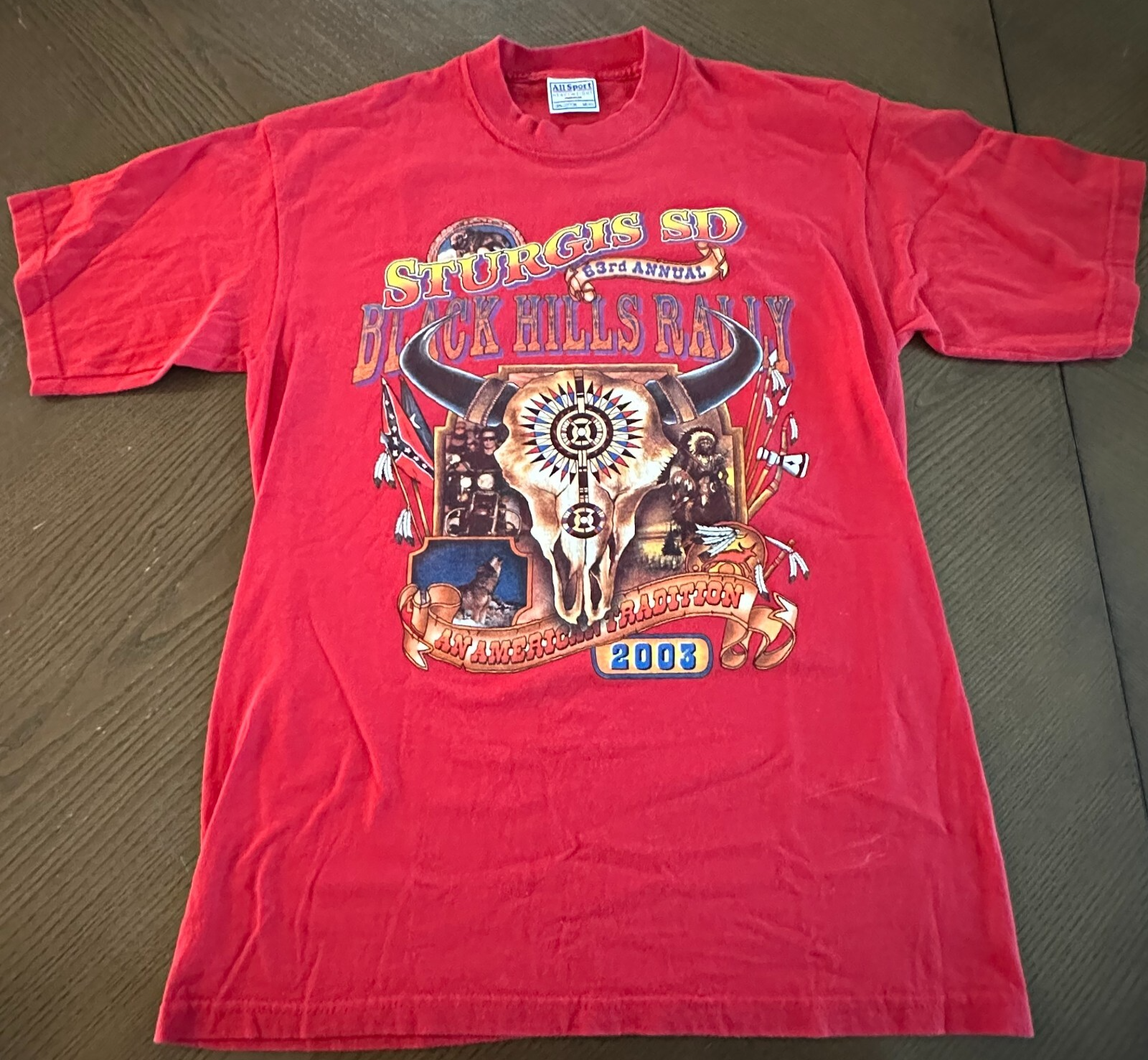 2003 Sturgis 63rd Annual Bike Week Red Shirt Size Medium Cow Skull Doubl... - $19.42