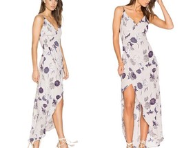 ASTR The Label Penelope Maxi Dress Gray Purple Floral Wrap Women&#39;s Small S - £60.15 GBP