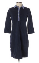 Talbots Navy pique&#39; knit gingham trim cuffs &amp; collar shirt dress size pe... - $41.75